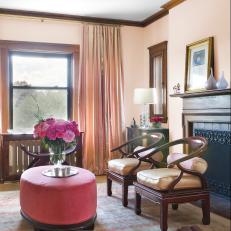 Peach-Hued Living Room With Vibrant Pink Accents