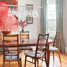 Mid-century Modern Dining Room With Crystal Chandelier