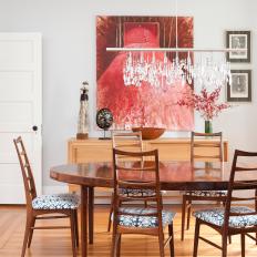 Mid-century Dining Room With Crystal Chandelier
