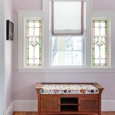 Victorian Entry With Stain Glass Window and Bench
