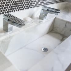 Contemporary Marble Bathroom Sink With Brown Raised Dot Backsplash
