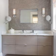Contemporary Bathroom With Brown Floating Vanity