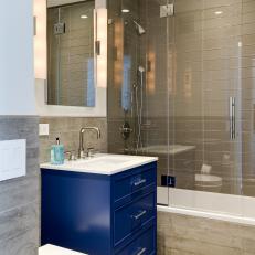 Modern Bathroom With Blue Vanity