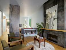 Mod Living Room With Hot Rolled Steel Fireplace