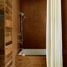 Kid's Bathroom Features Copper Tile Shower