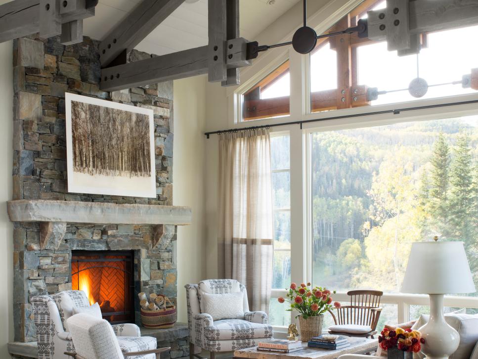 Country Neutral Living Room With Exposed Beams