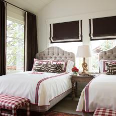 Red and Gray Country Bedroom With Twin Beds
