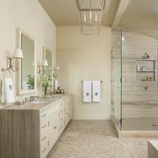 Neutral Spa Bathroom With Mosaic Tile Floor