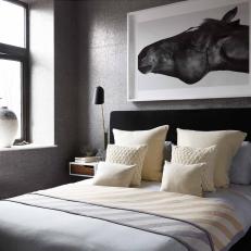 Gray Contemporary Bedroom With Horse Art