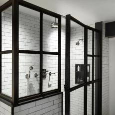 Black and White Urban Shower With Subway Tiles