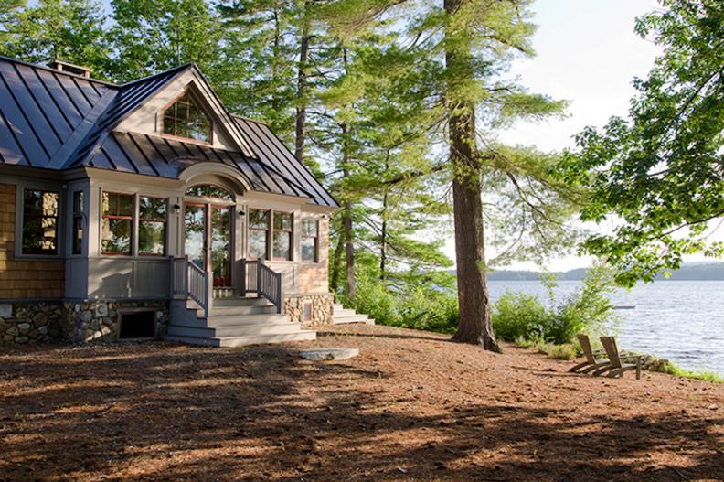 Small Cabin Exterior Overlooks Lake
