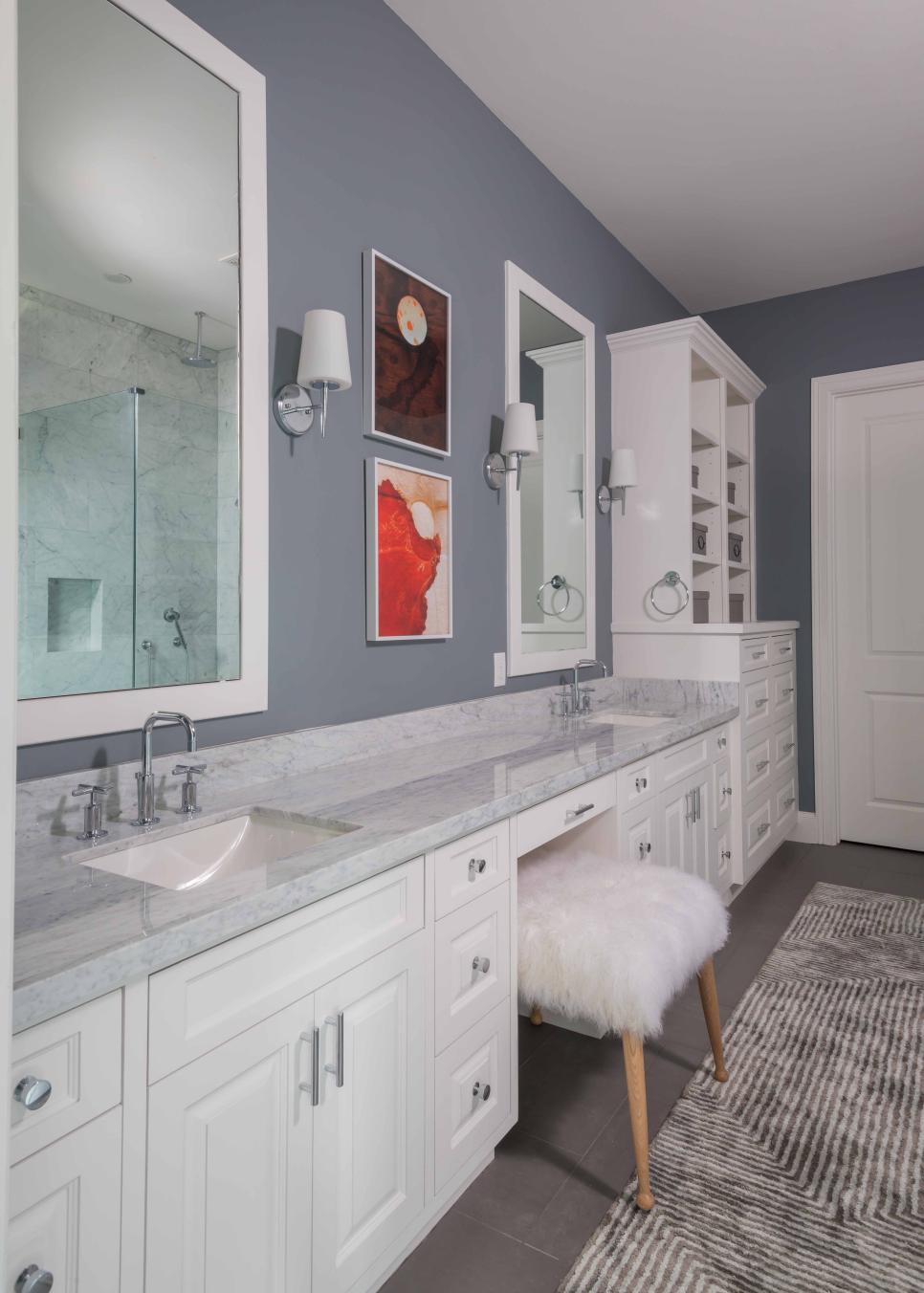 Gray Master Bathroom With White Vanity | HGTV