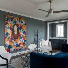Gray Eclectic Sitting Room With Art