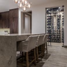 Chic, Modern Kitchen With Access to Wine Cellar