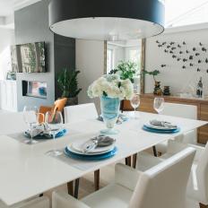 Black and White Contemporary Coastal Dining Room With Fish
