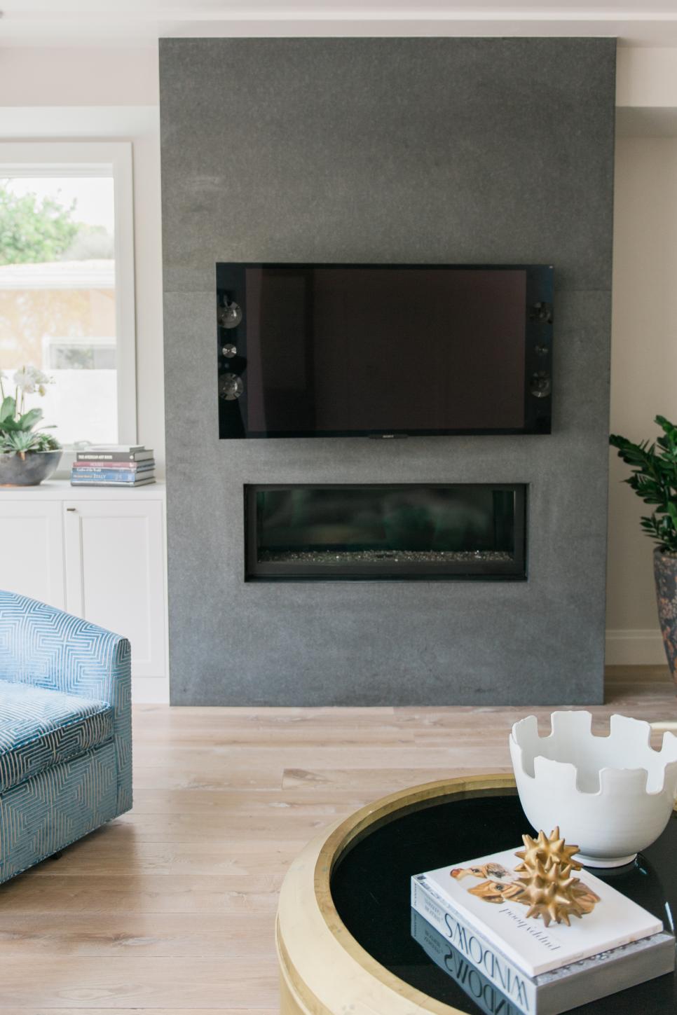 Gray Accent Wall With TV and Fireplace | HGTV