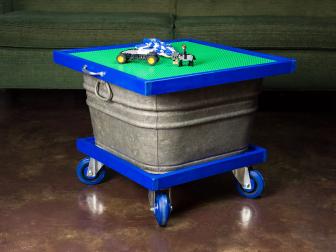 Give an old square galvanized tub new life. This simple project makes fun and colorful storage for building blocks or other toys.