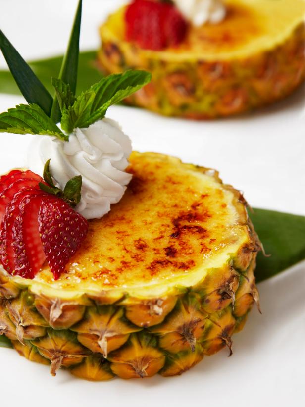 Pineapple Creme Brulee Served in a Freshly Sliced Pineapple