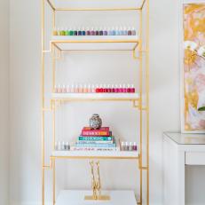 Midcentury Modern Shelf Adds Personality and Storage Space in Boutique Salon