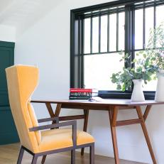 Wood Desk and Yellow Chair
