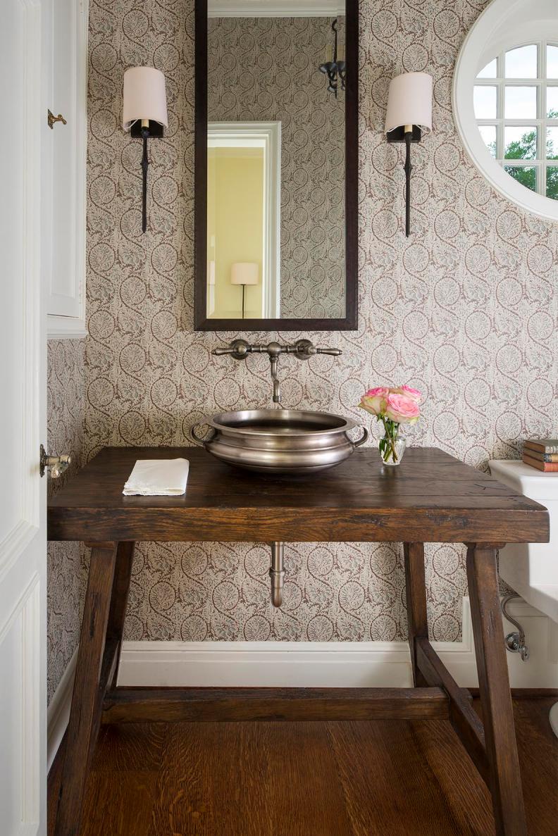 Powder Room With Pewter Sink