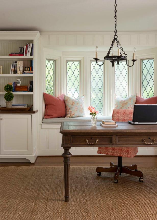 White Cottage Home Office With Window Seat Hgtv