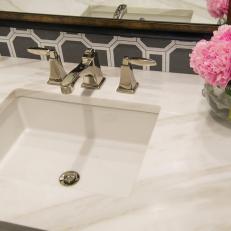 White Marble Bathroom Sink With Pink Peonies