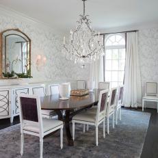 White Traditional Dining Room With Chandelier