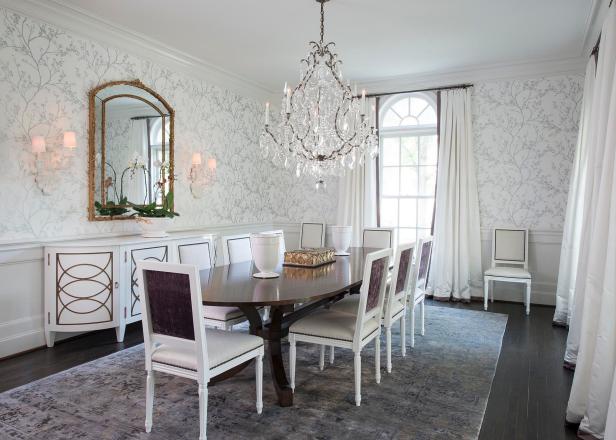 White Traditional Dining Room With Chandelier | HGTV