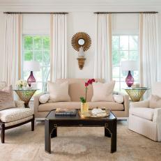Neutral Transitional Living Room With Gold Mirror