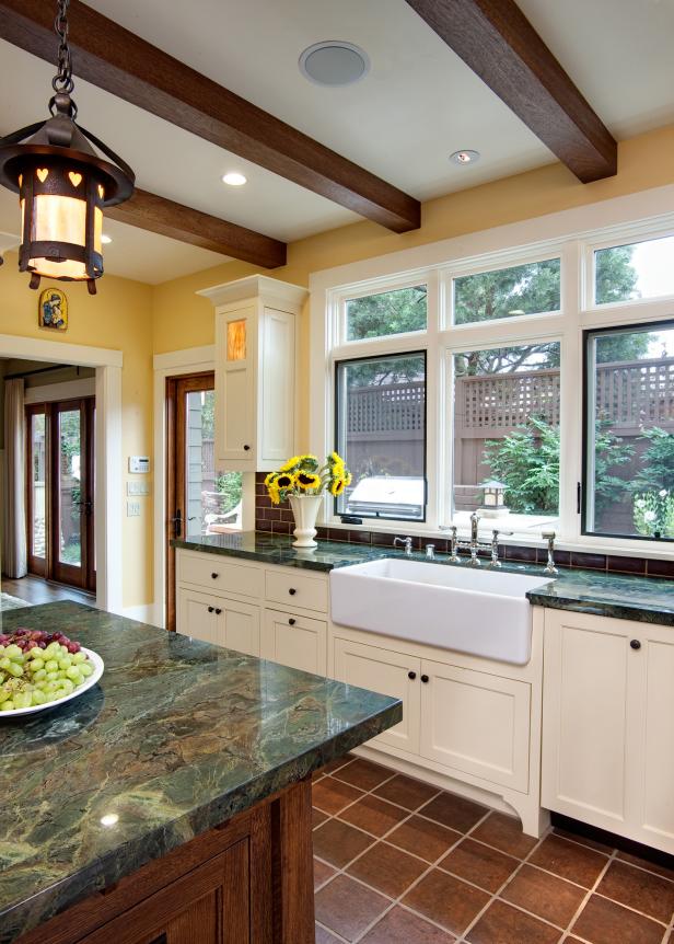 Forest Green Marble Countertop, Large White Farmhouse Sink ...