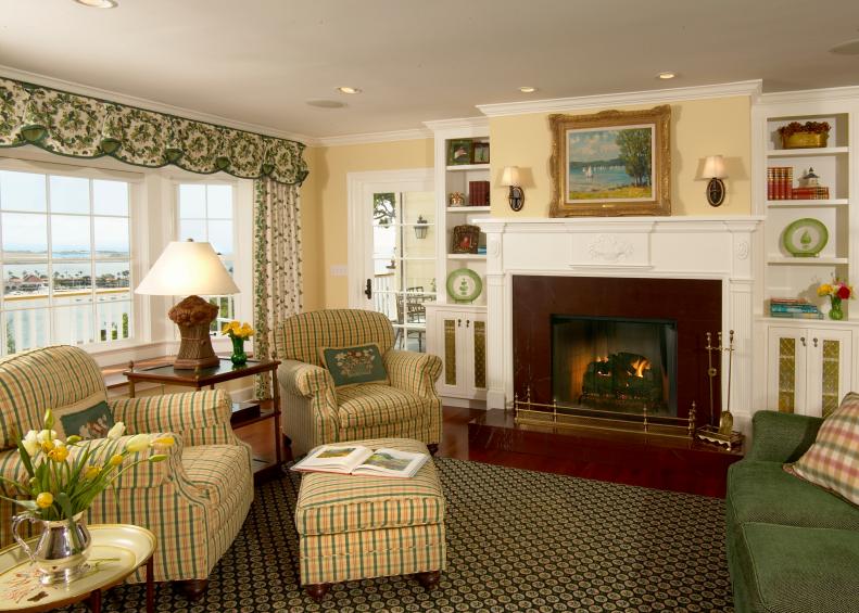 Yellow and Green French Country Living Room