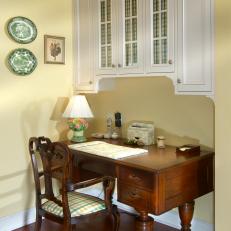Yellow Traditional Home Office With Wood Chair