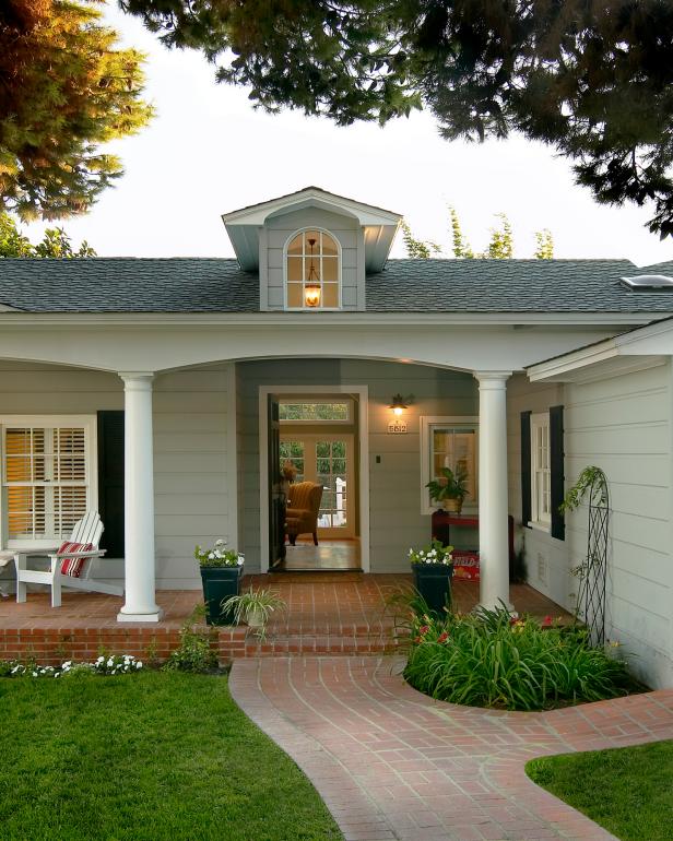 Front Door Colonial Home Entrance With Brick Walkway and ...