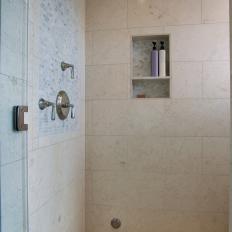 Shower With Gray Mosaic Tiles