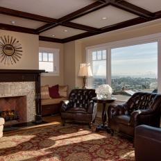 Brown Craftsman Living Room With View