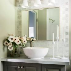 Counter-to-Ceiling Tile Focal Point in Powder Room