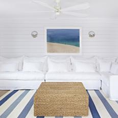 Fresh, Coastal Family Room With Blue Accents