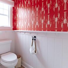 Coastal Bathroom Boasts Lobster Wallpaper