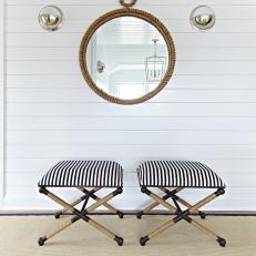 Stairway Landing With Striped Stools & Rope Mirror