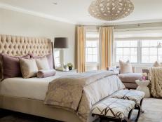 Neutral Transitional Bedroom With Purple Accents