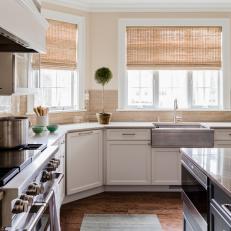 Tan Kitchen With Woven Shades
