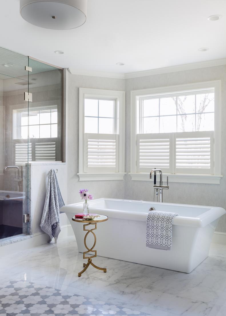 Spa Bathroom With Floral Floor