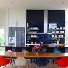 Contemporary Eat-In Kitchen With Colorful Dining Chairs