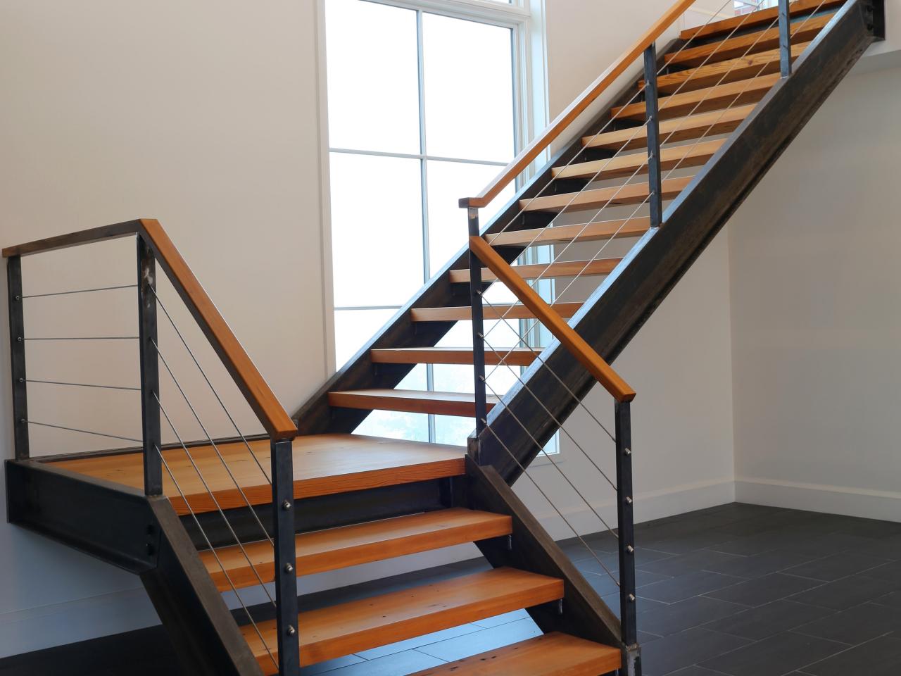 Contemporary Staircase With Stainless Steel Cable Railing ...