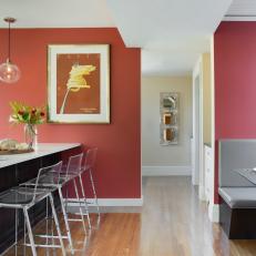 Eat-In Kitchen Island Adds Extra Seating in Modern, Red Kitchen