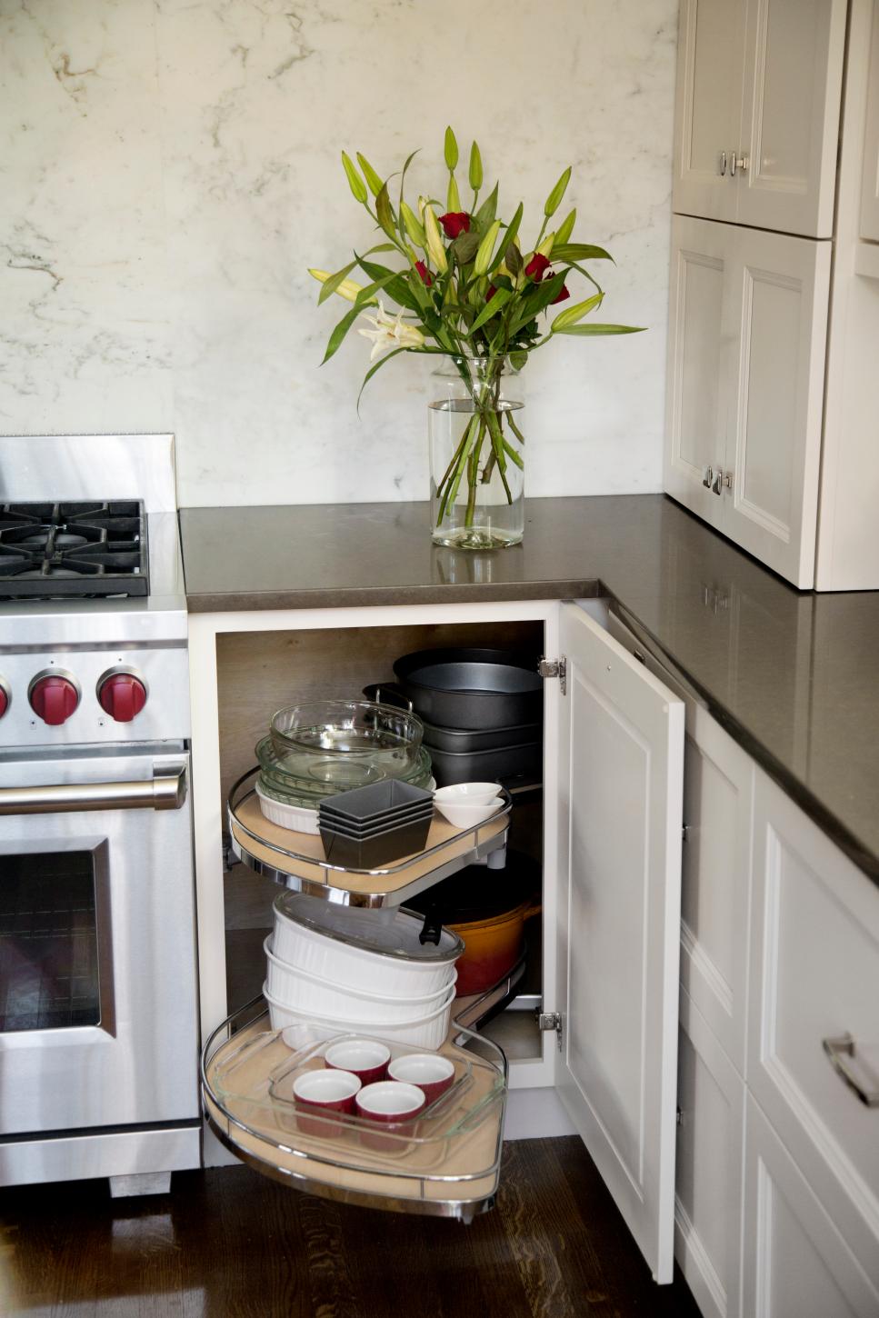 Corner Kitchen Cabinet with Custom Shelving to Create a More Functional