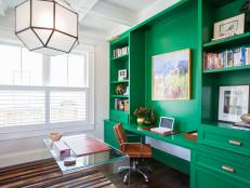 Emerald Green Built In Desk in Contemporary Home Office