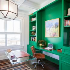 Emerald Green Built In Desk in Contemporary Home Office