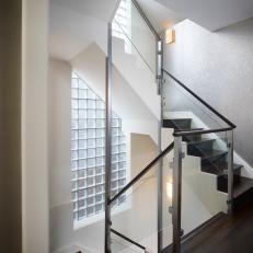 Updated Stairway With Glass Block Window